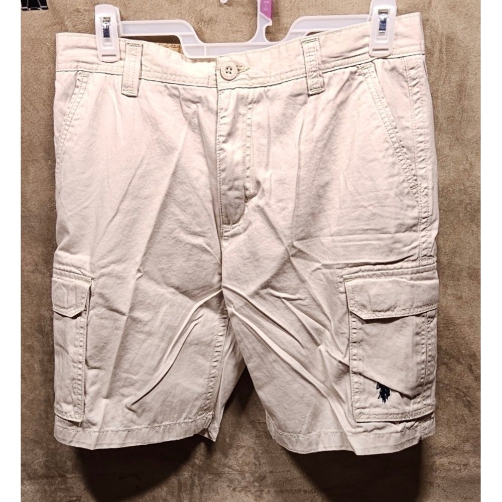 US Polo Assn Mens Khaki Cargo Shorts Size 34 Tan Cotton Twill 11-2998-C6